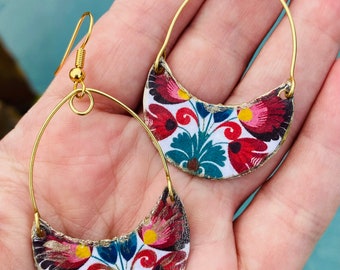Frida’s Floral Folk Art Crescent Hoop Earrings