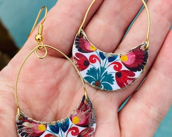 Frida’s Floral Folk Art Crescent Hoop Earrings