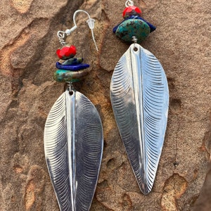 Frida’s Lapis and Turquoise Hammered Metal Leaf Earrings