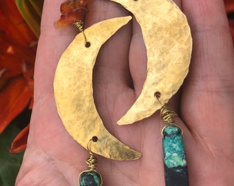 Boho Crescent Moon Milagro Gemstone Earrings