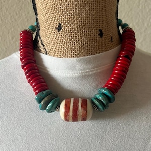 Chunky Red Coral Turquoise Jasper Choker