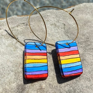 Abstract Rainbow Ceramic Hoop Earrings