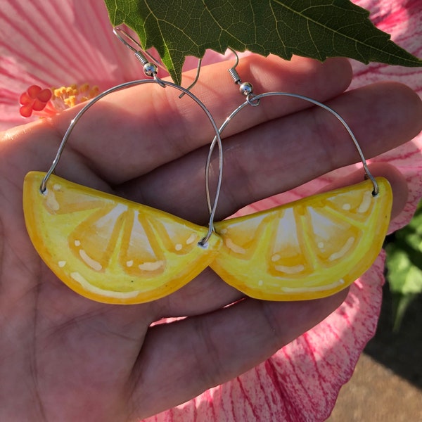 Frida’s Zesty Fresh Lemon Slice Hoop Earrings