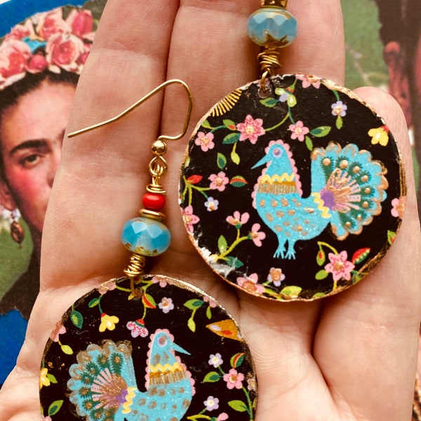 Frida’s Blue Bird Otomi Garden Earrings