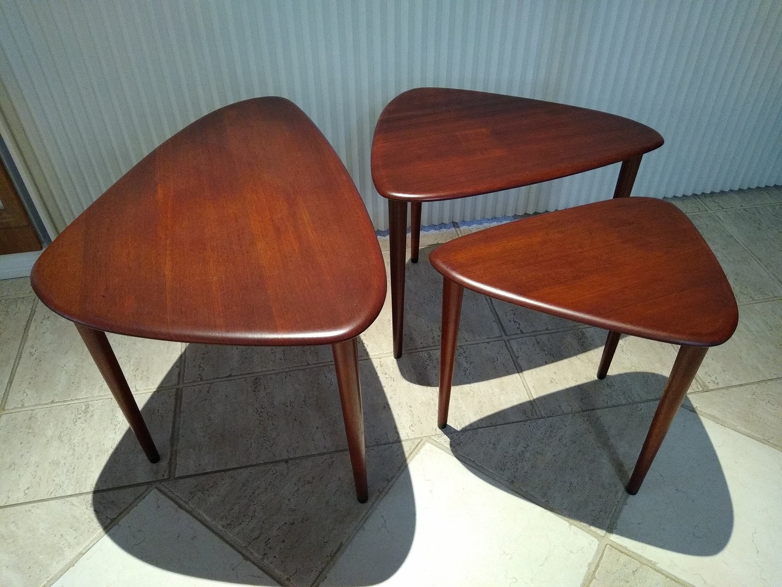 MCM Guitar Pick Style Teak Stacking Tables Set 3 Etsy