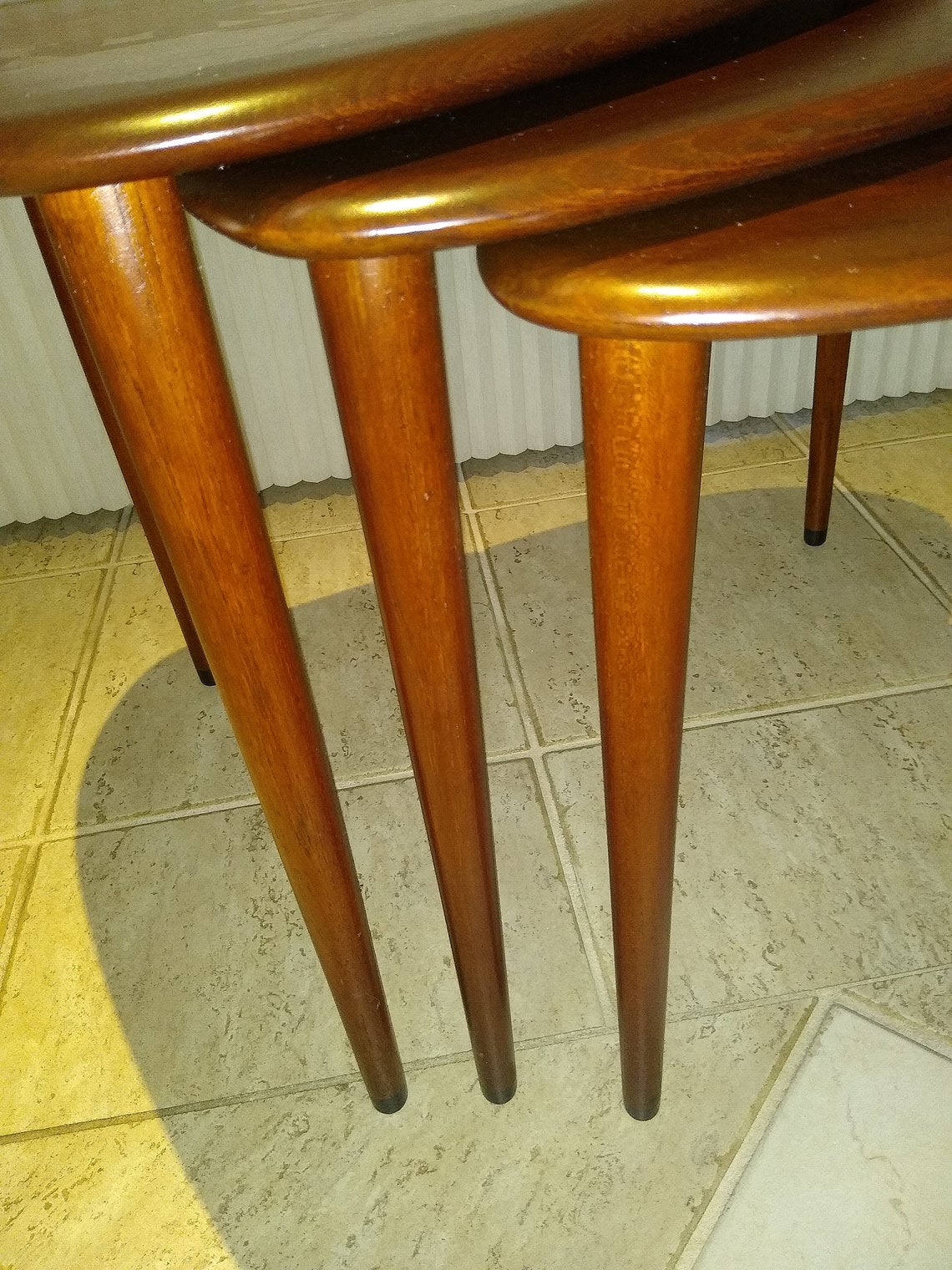 MCM Guitar Pick Style Teak Stacking Tables Set 3 Etsy