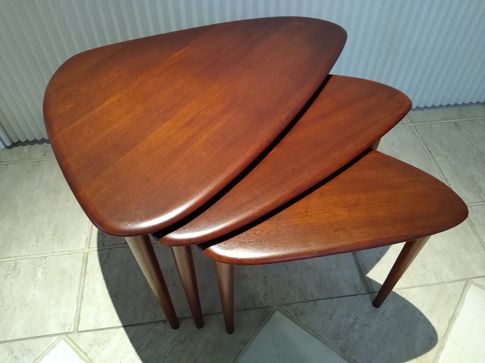 MCM Guitar Pick Style Teak Stacking Tables Set 3 Etsy