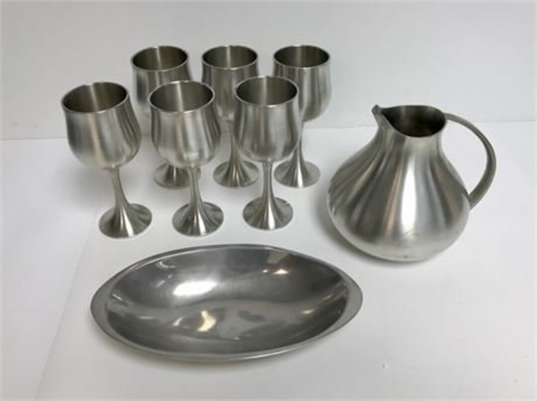 Selangor Pewter Goblets and Pitcher Pewter Dish 8 Pcs. Etsy