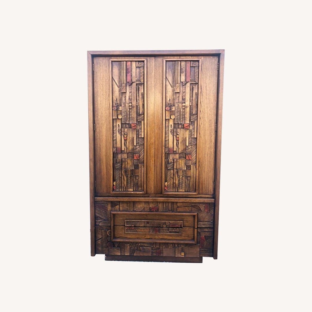Paul Evans Style Lane Pueblo Brutalist Mid-Century Modern Oak Armoire Dresser