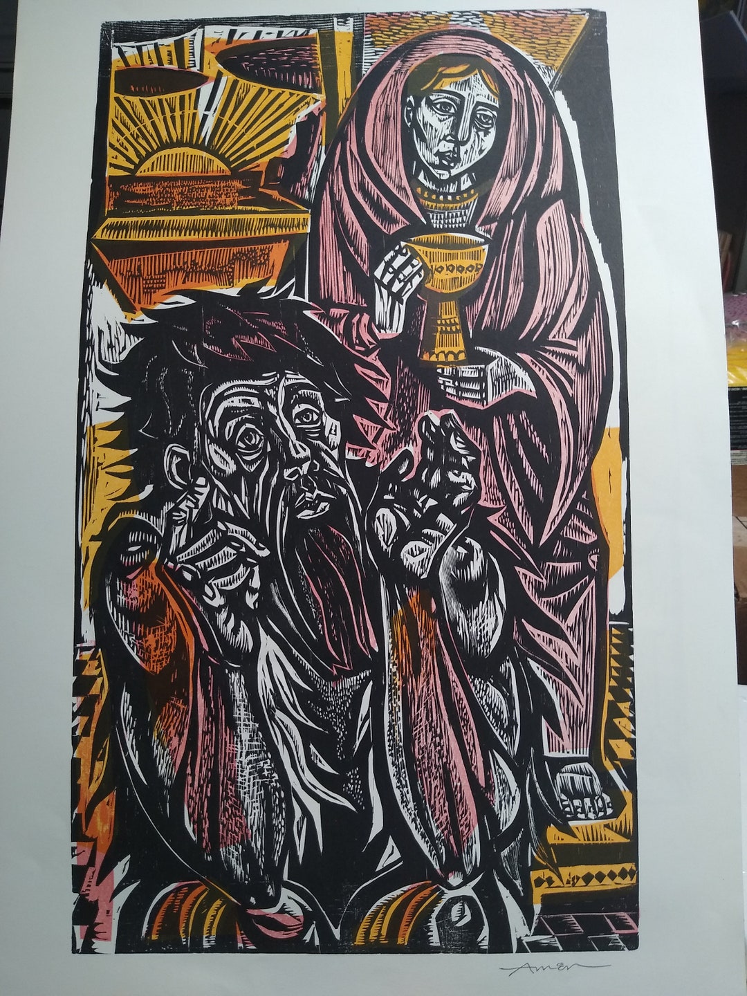 Irving Amen Woodcut religious Original Woodblock Etsy