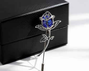 Broche de rosa vintage para hombre - Broche romántico de flor de cristal, joyería floral de bronce antiguo, accesorio de moda de primavera 2026, regalo para papá
