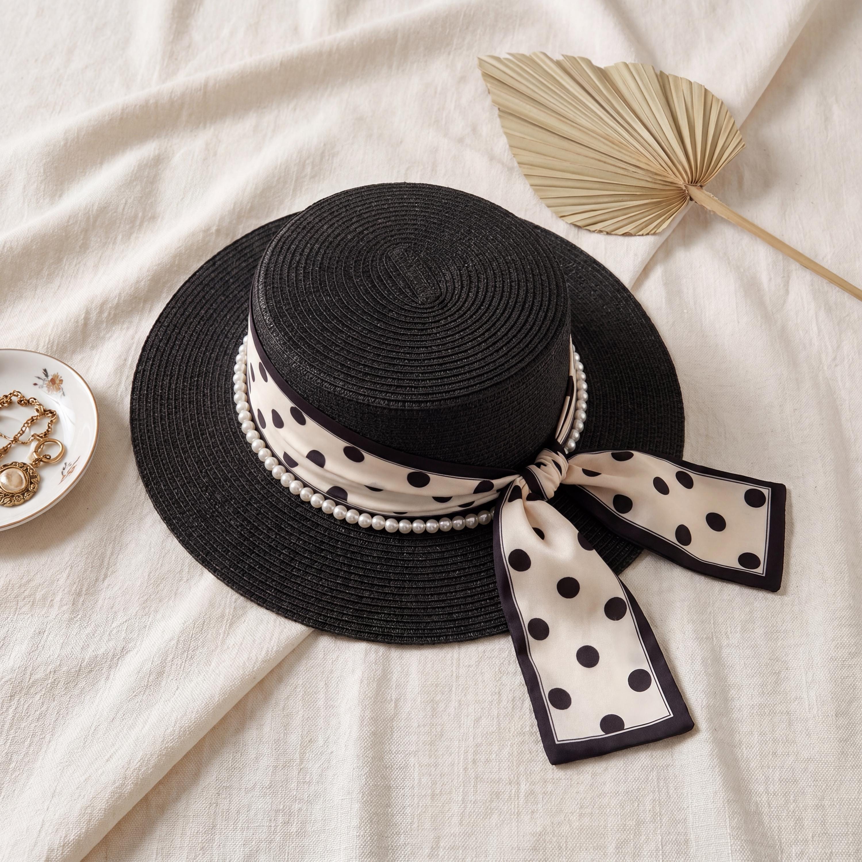Straw Polka Dot Hat - Etsy UK