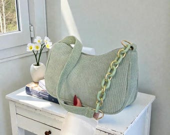 Corduroy Shoulder Bag for Women | Vintage Underarm Hobo Purse | Small Casual Zipper Handbag