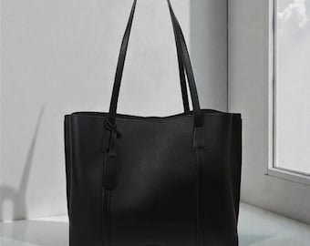 Large Slouchy PU Leather Tote Bag: Minimalist Chic Shoulder Handbag
