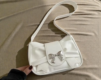 Coquette Bow Bag, Sweet Ribbon Underarm Purse, Y2K Vegan Leather Shoulder Bag