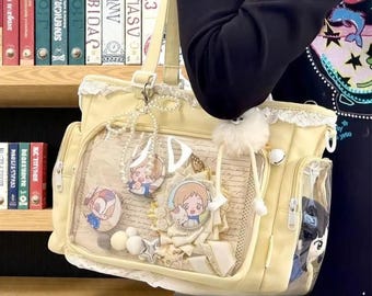 Anime Ita Bag Canvas Crossbody Tote Kawaii Ballet Girl Clear Display Pin Bag