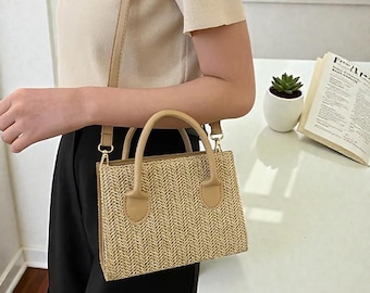 Boho Woven Shoulder Bag | Small Fresh Straw Purse for Summer