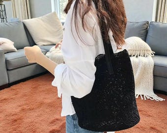 Vintage Cotton Canvas Tote Bag, Hollow Out Shoulder Handbag, Boho Luxury Beach Purse