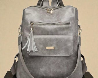 Convertible PU Leather Backpack Women Large Capacity Travel Shoulder Bag Casual Everyday Purse
