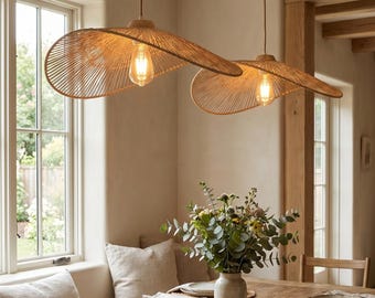 Woven pendant light for warm, modern farmhouse and boho interiors