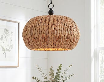 Natural Rattan Chandelier, Woven Basket Pendant Light, Bohemian Coastal Lighting Fixture