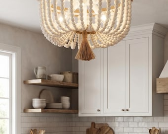 Wood Beaded Flush Mount Light for Cozy Boho Farmhouse Bedrooms