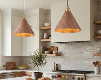 Wood pendant light adds warm modern style to kitchen islands and dining spaces