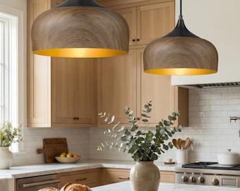 Wood pendant light for warm modern kitchen and island style