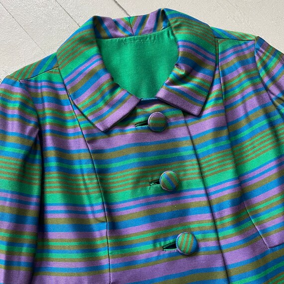 Vintage 60s Mod Raw Silk Coat | Blue Green Purple… - image 2