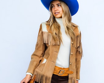 Vintage Western Fringe Jacket with Cowhide Trim | Small