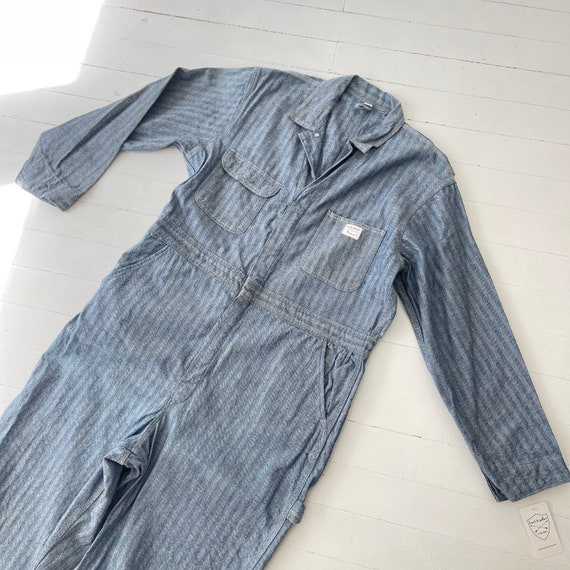 Salopette Vintage Big Mac En Cotton - Modèle Herringbone Bleu Et Blanc - Taille L