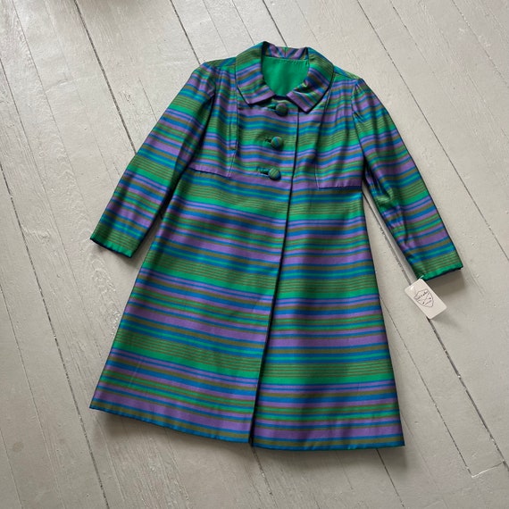 Vintage 60s Mod Raw Silk Coat | Blue Green Purple… - image 1