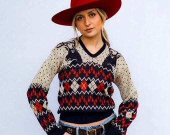 Vintage 1940's Catalina Wool Reindeer Sweater