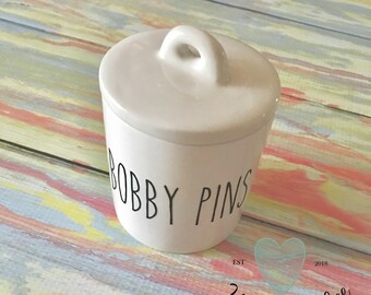 Bobby Pin Jar - Rae Dunn Inspired - Farmhouse Decor - Bathroom Decor