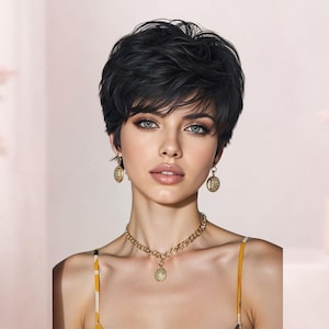 Short Pixie Cut Black Wig Layered Natural Women Wig