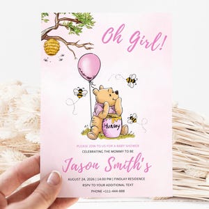 Winnie The Pooh Pink Baby Shower Invitation Girl
