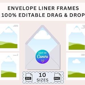Template for editable envelope inserts: Easy DIY stationery design, digital download (Canva), printable liner, wedding, C5, C6, A7, square