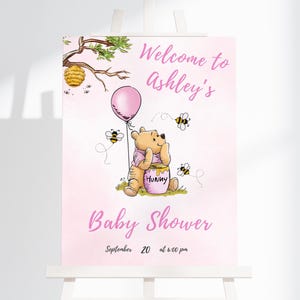 Winnie the Pooh Baby Shower Welcome Sign, A Little Hunny is on the Way, Oh Baby, Girl Baby Shower Sign, Baby Shower Invites, Girl Party