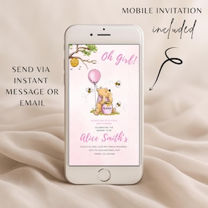 Winnie The Pooh Pink Baby Shower Invitation Girl
