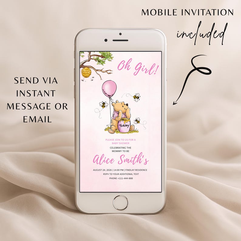 Winnie The Pooh Pink Baby Shower Invitation Girl
