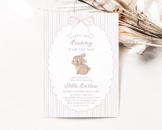 Bunny Baby Shower Invitation, Some Bunny Is On The Way, Pink Bunny Baby Shower Invite, Girl Baby Shower Invitation, It's a Girl, Template