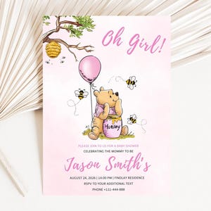 Winnie The Pooh Pink Baby Shower Invitation Girl