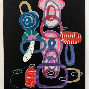 collage on black paper, mixed media abstract