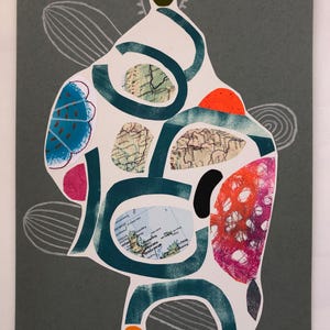 collage on gray paper, original cut paper collage