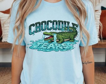 Comfort Colors Crocodile Tears Shirt – Funny Alligator Graphic Tee, Sarcastic Vintage Style T-Shirt