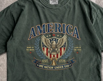 Vintage America Eagle T-Shirt, One Nation Under God USA Flag Tee