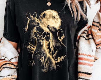 Comfort Colors Three Kangaroo Moon T-shirt | Full Moon Wildlife Graphic Tee
