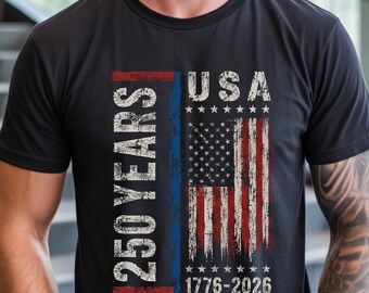 250 Years USA Patriotic Shirt, Distressed American Flag Tee, Retro 1776-2026 Apparel