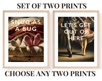 Set of 2 Wall Art Prints Custom Bundle Choose Any Funny Renaissance Style Prints Gallery Humour Oil Painting Text Bold Quirky Edgy Decor