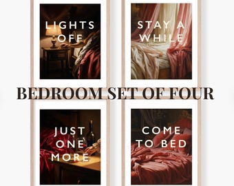 Bedroom Set of 4 Wall Art Prints Gallery Wall Bundle Romantic Renaissance Style Cheeky Text Humour Bold Quirky Edgy Decor